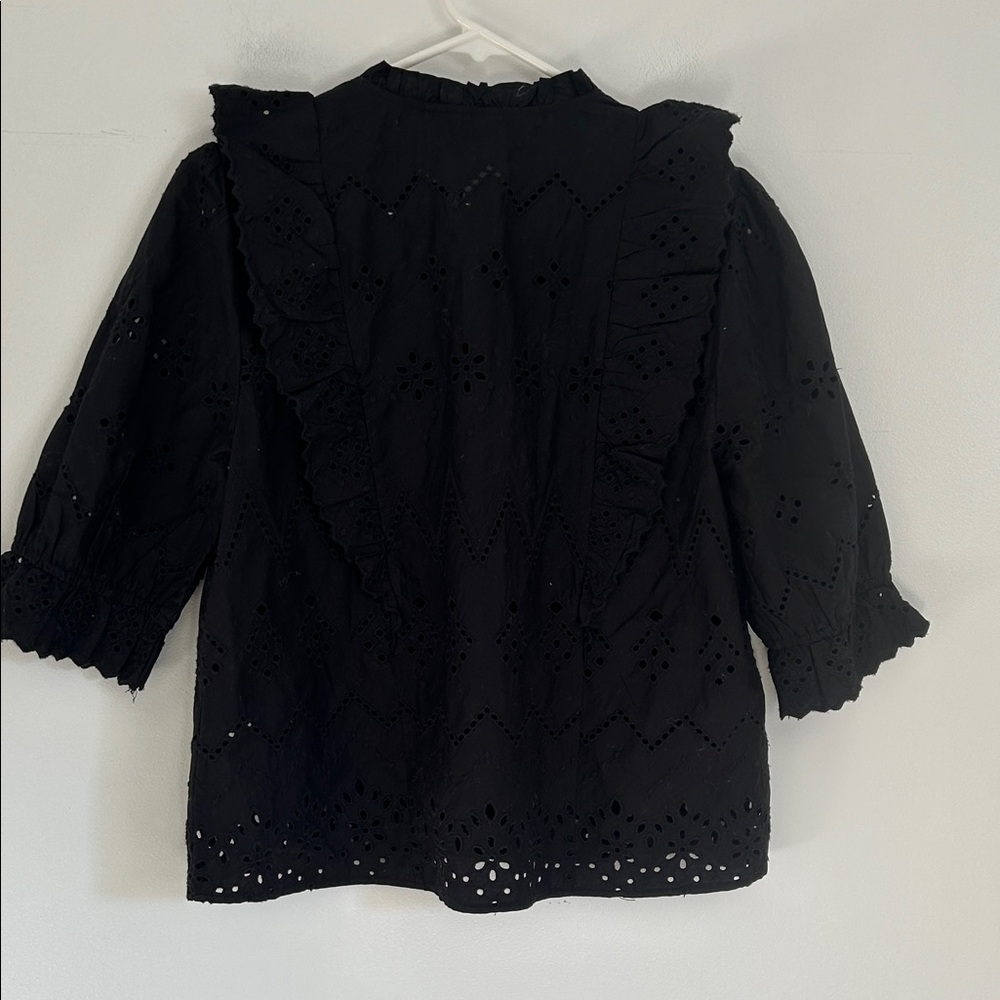 Zara The Katy Blouse Black Eyelet Ruffle Top - Picture 4 of 4